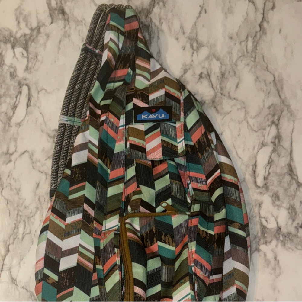 Kavu Multi-Color Chevron Sling Bag in Green, Pink, Teal, Brown